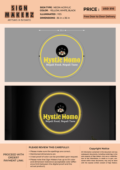 Neon Acrylic sign for Mystic