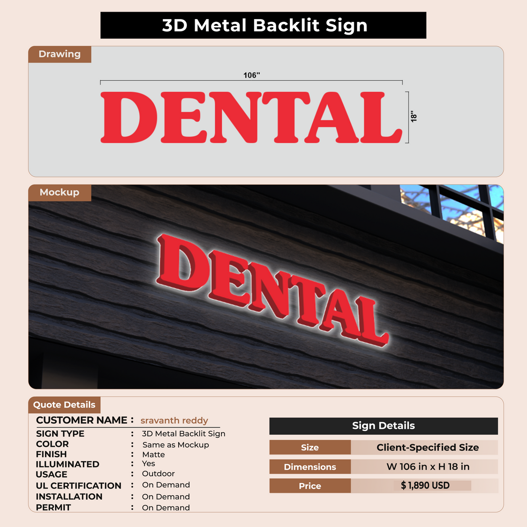 3D Metal Backlit Signs for sravanth reddy