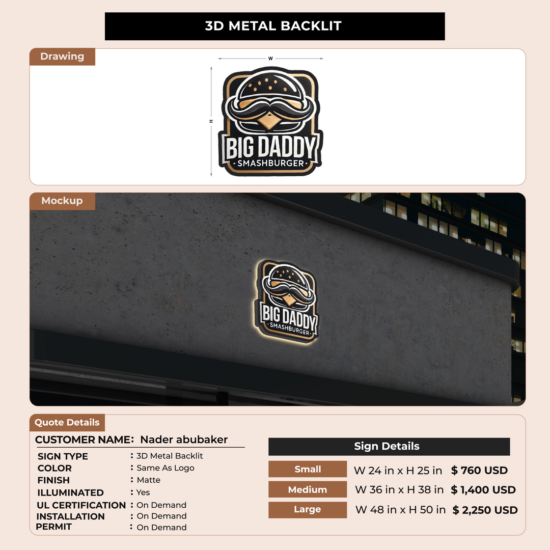 3D metal backlit for Nader abubaker