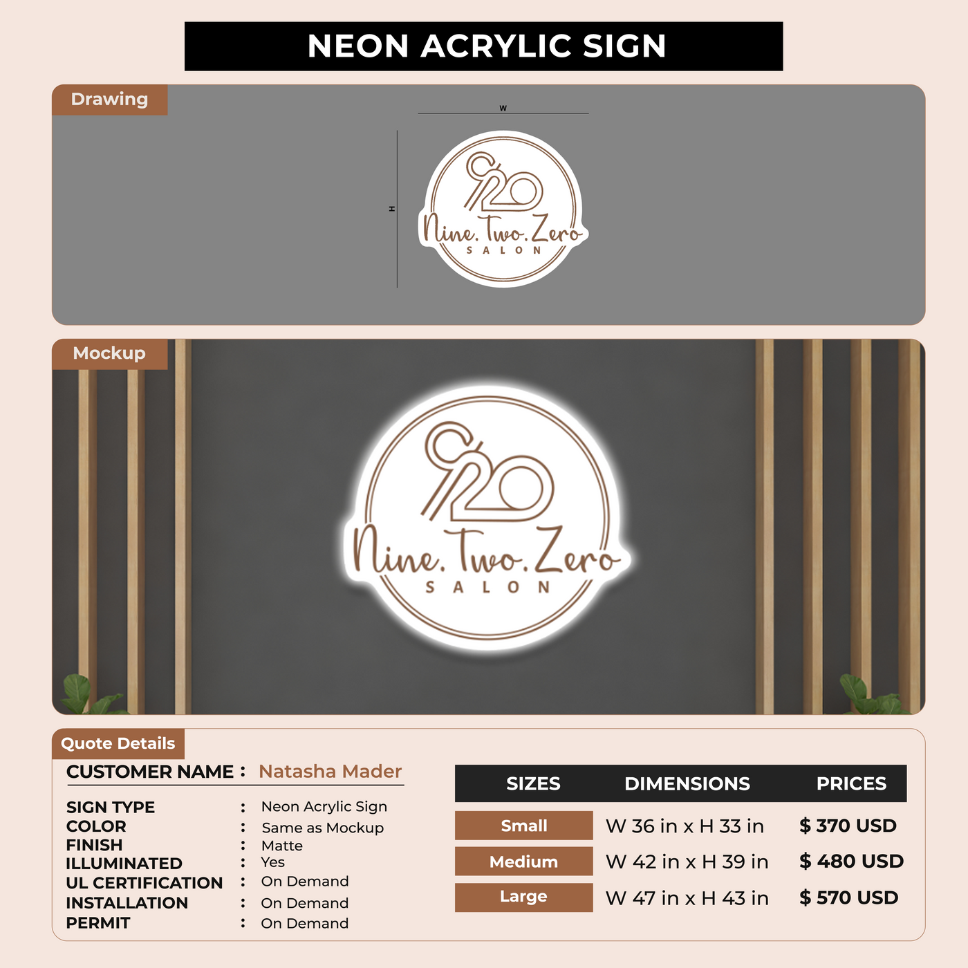 Neon Acrylic Sign for Natasha Mader