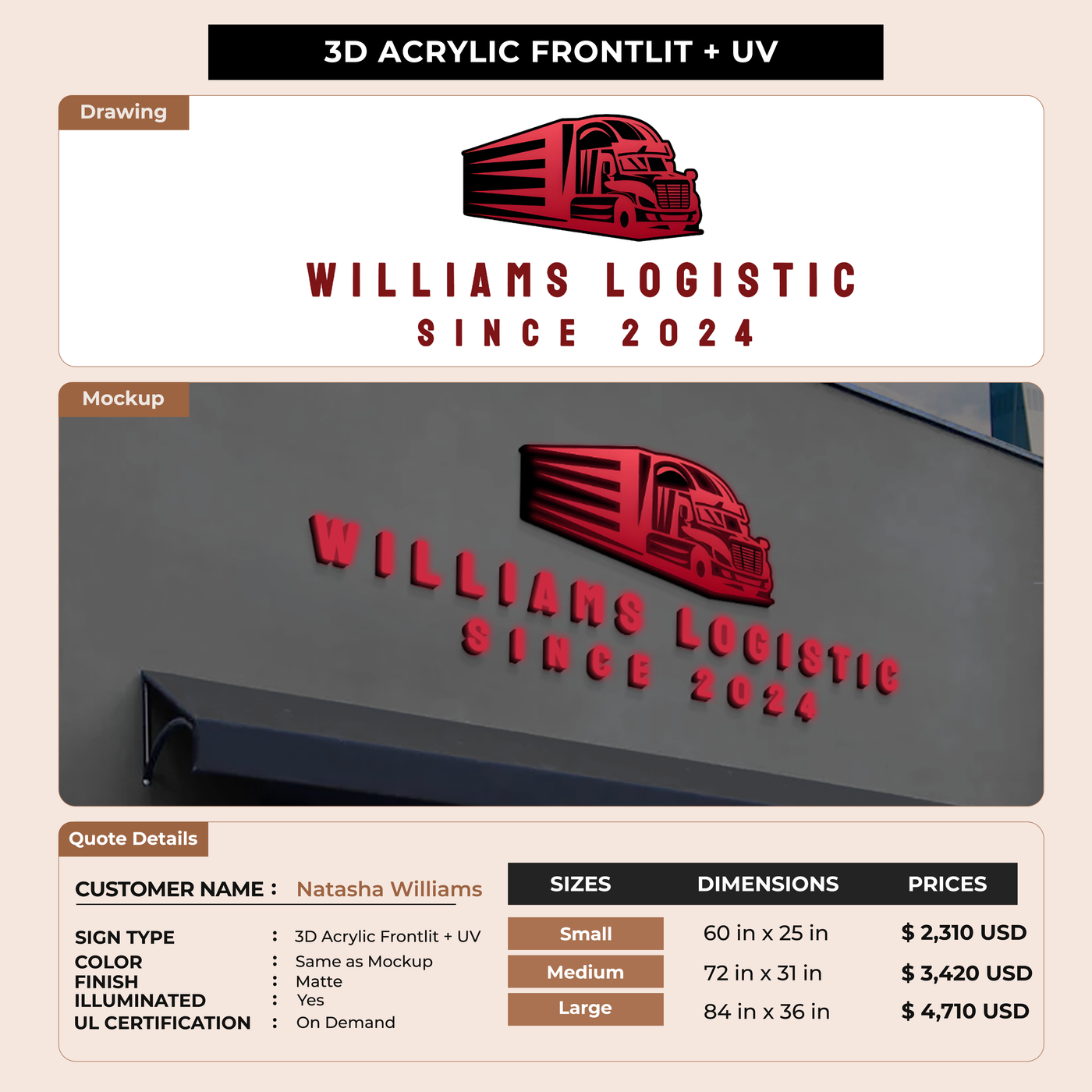 Business signage for Natasha Williams