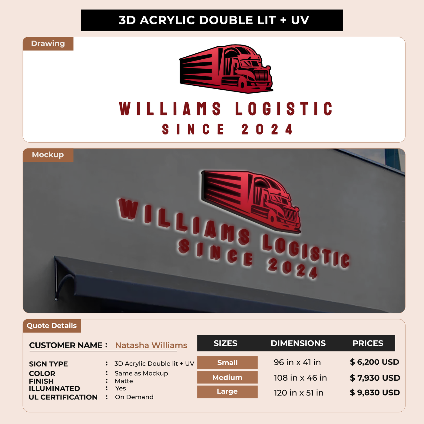 Business signage for Natasha Williams