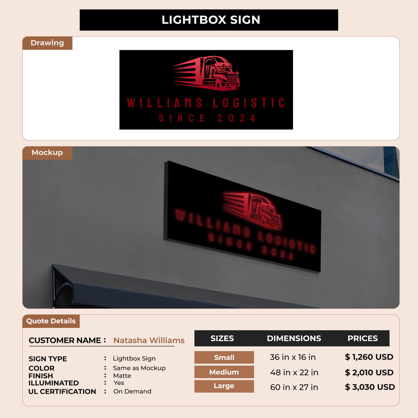 Business signage for Natasha Williams