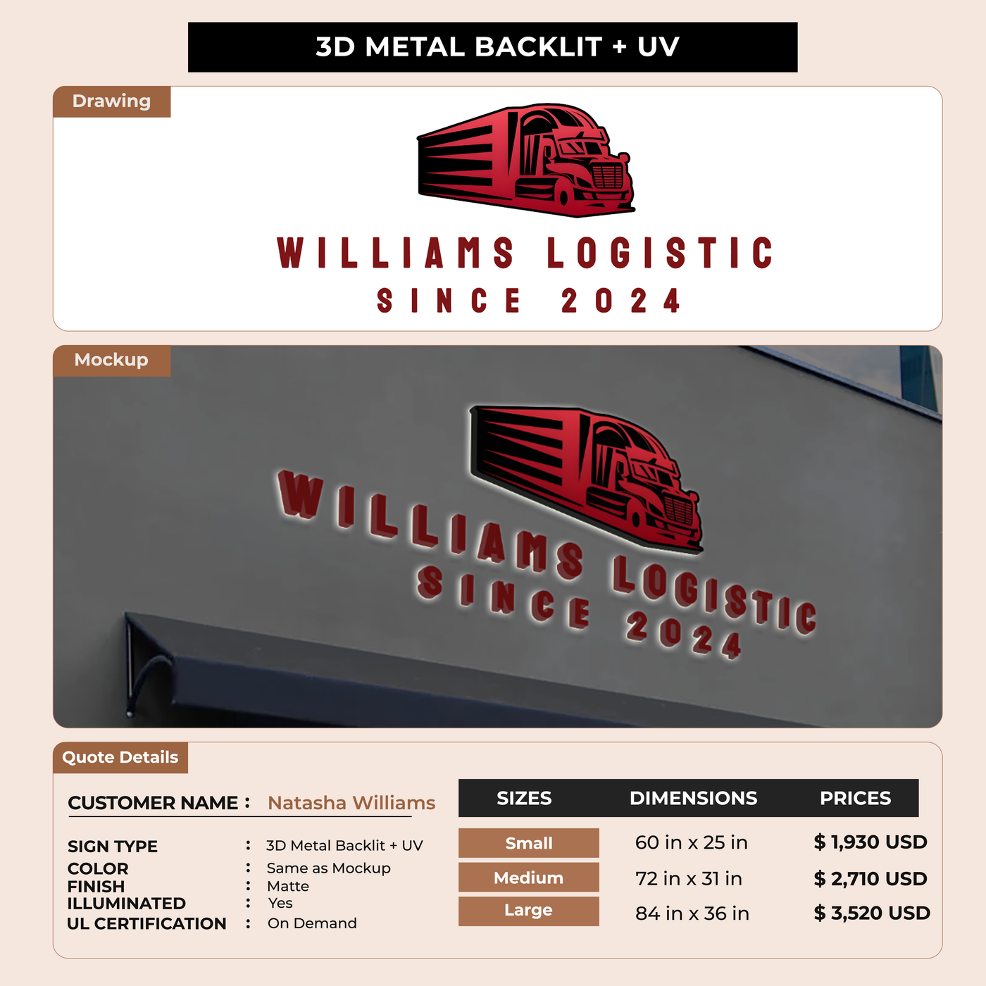 Business signage for Natasha Williams