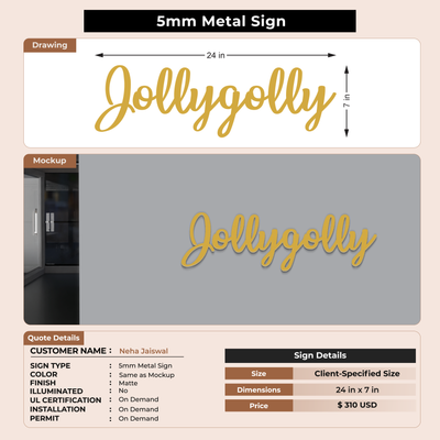 5mm metal sign for Neha Jaiswal