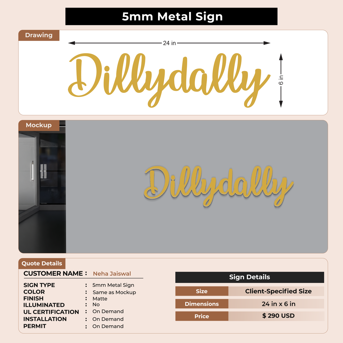5mm metal sign for Neha Jaiswal