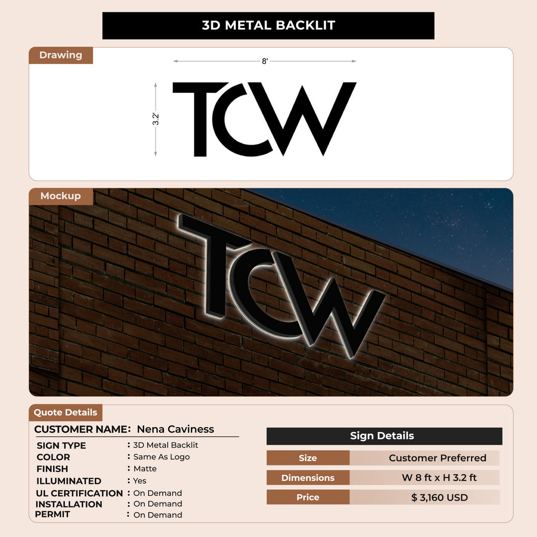 3D Metal Backlit for Nena Caviness