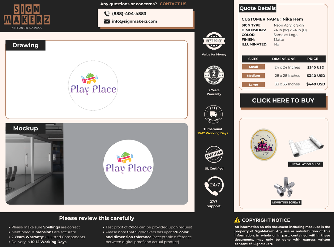 neon acrylic non-lit for Nika Hem