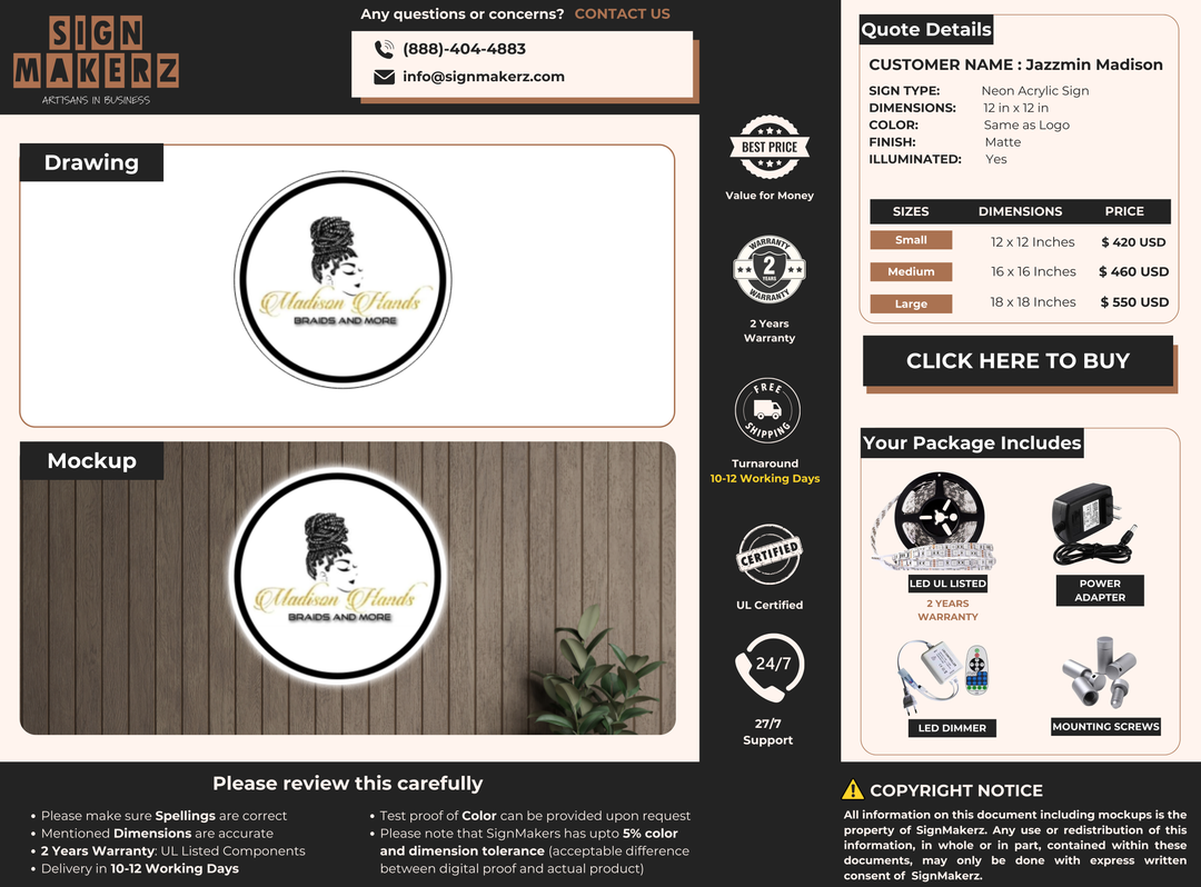 Neon Acrylic Sign for Jazzmin Madison