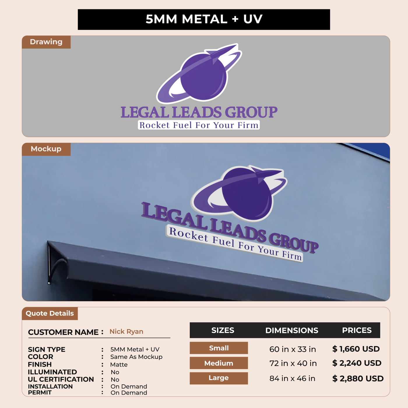 Business signage for Nick Ryan