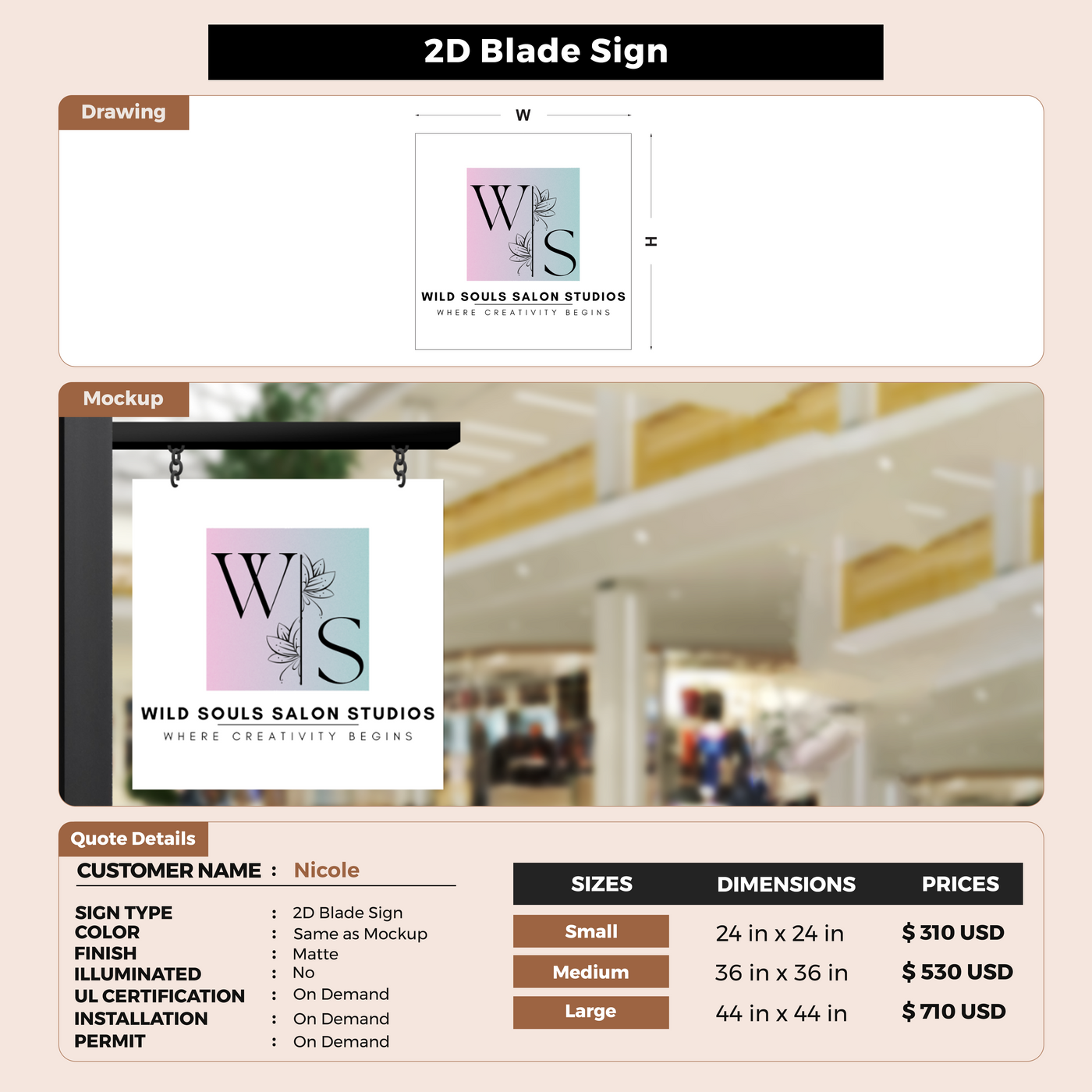 Business signage for Nicole