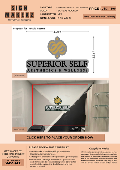 3d metal backlit with backboard for Nicole Restua