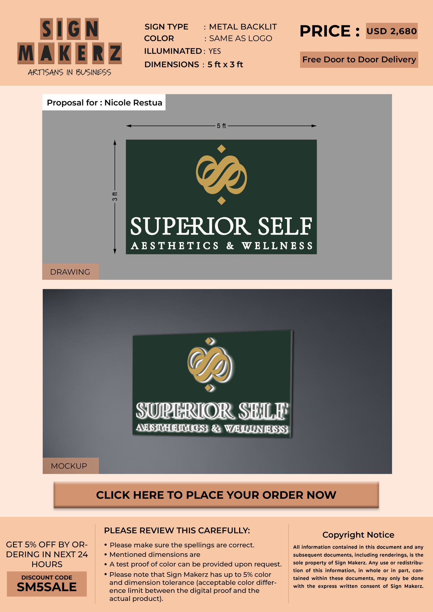 3d Metal Backlit signs for Nicole Restua