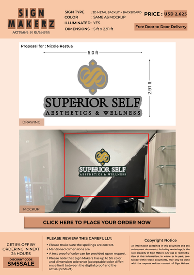 3d metal backlit with backboard for Nicole Restua