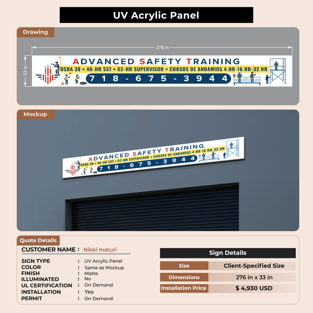Sign installation service quote for nikki maturi