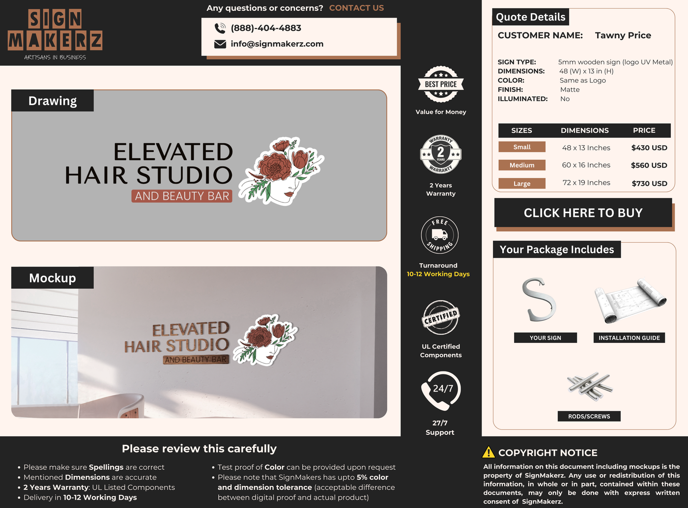 Business signage for Tawny Price