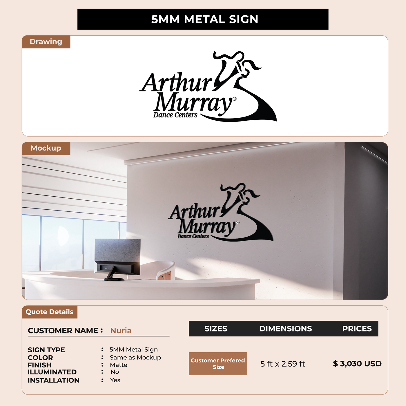 Business signage for Nuria
