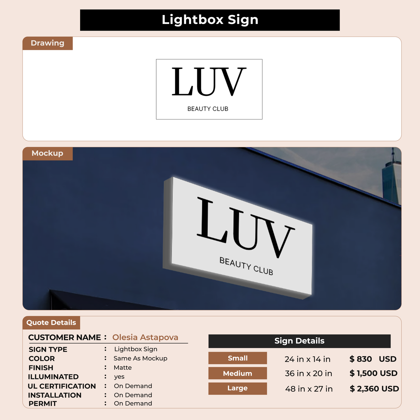 Custom Signs for Olesia Astapova