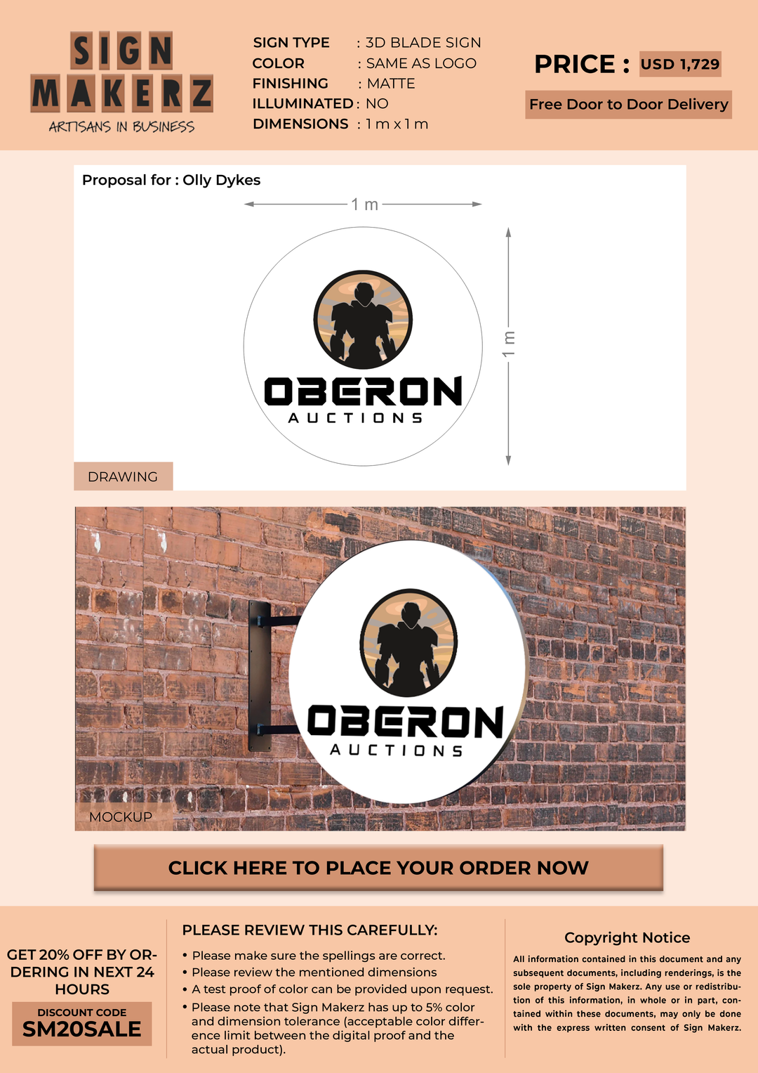 3D Blade Sign for Olly Dykes