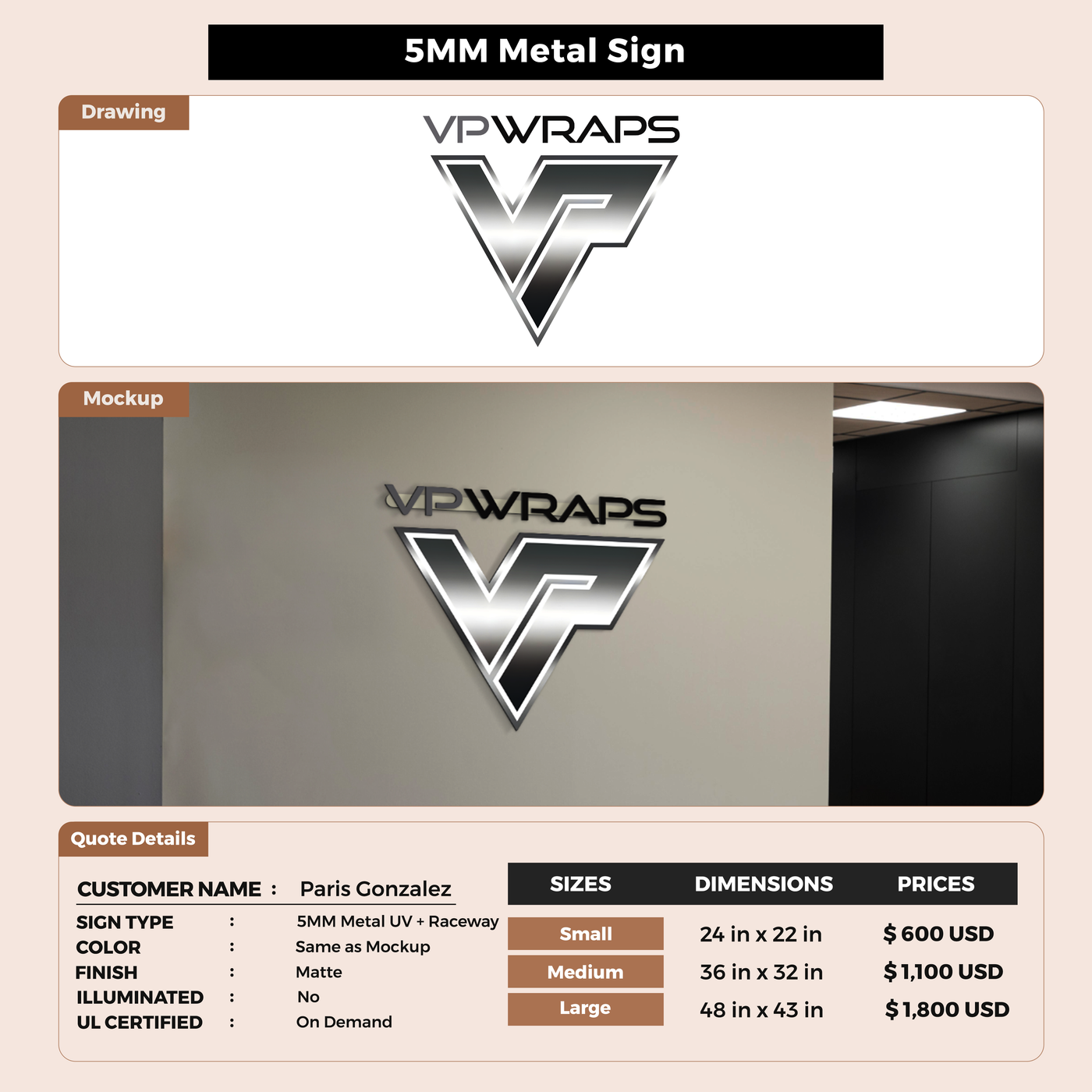 5MM Metal UV with Raceway  Sign for Paris Gonzalez