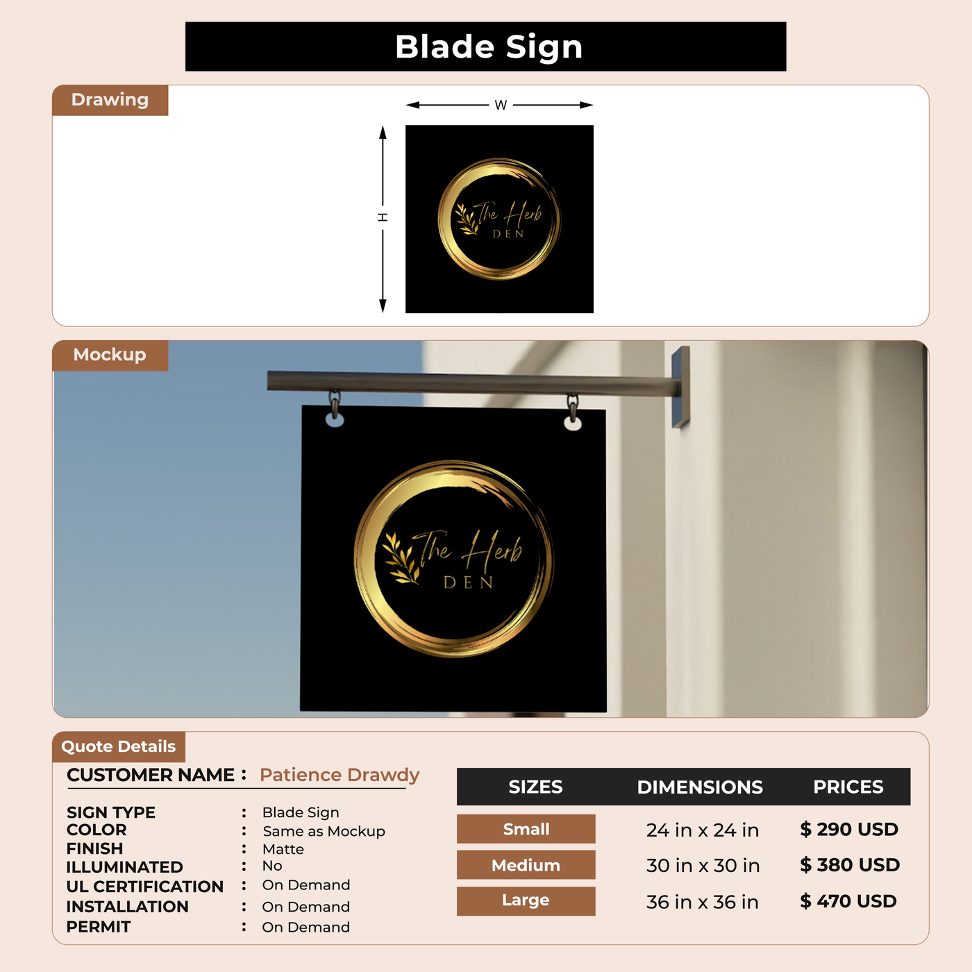 Business signage for Patience Drawdy