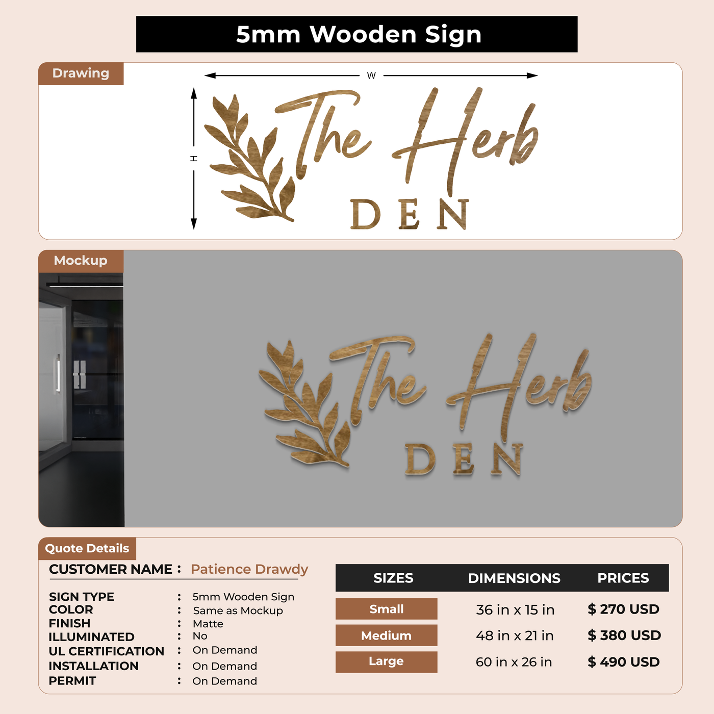 Business signage for Patience Drawdy