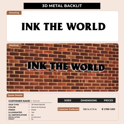 3D Metal Backlit Sign for Patrick
