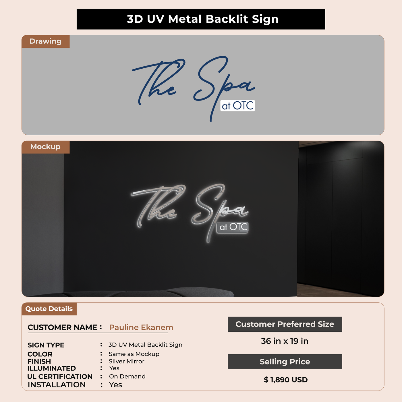 3D UV Metal Backlit Sign For Pauline Ekanem