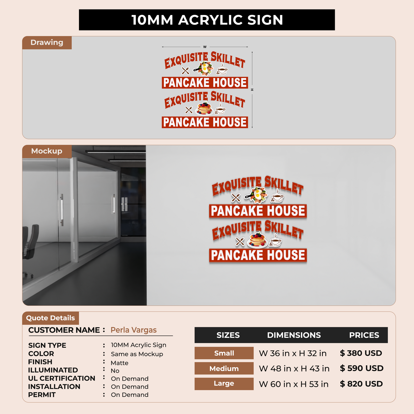 10mm acrylic sign for Perla Vargas