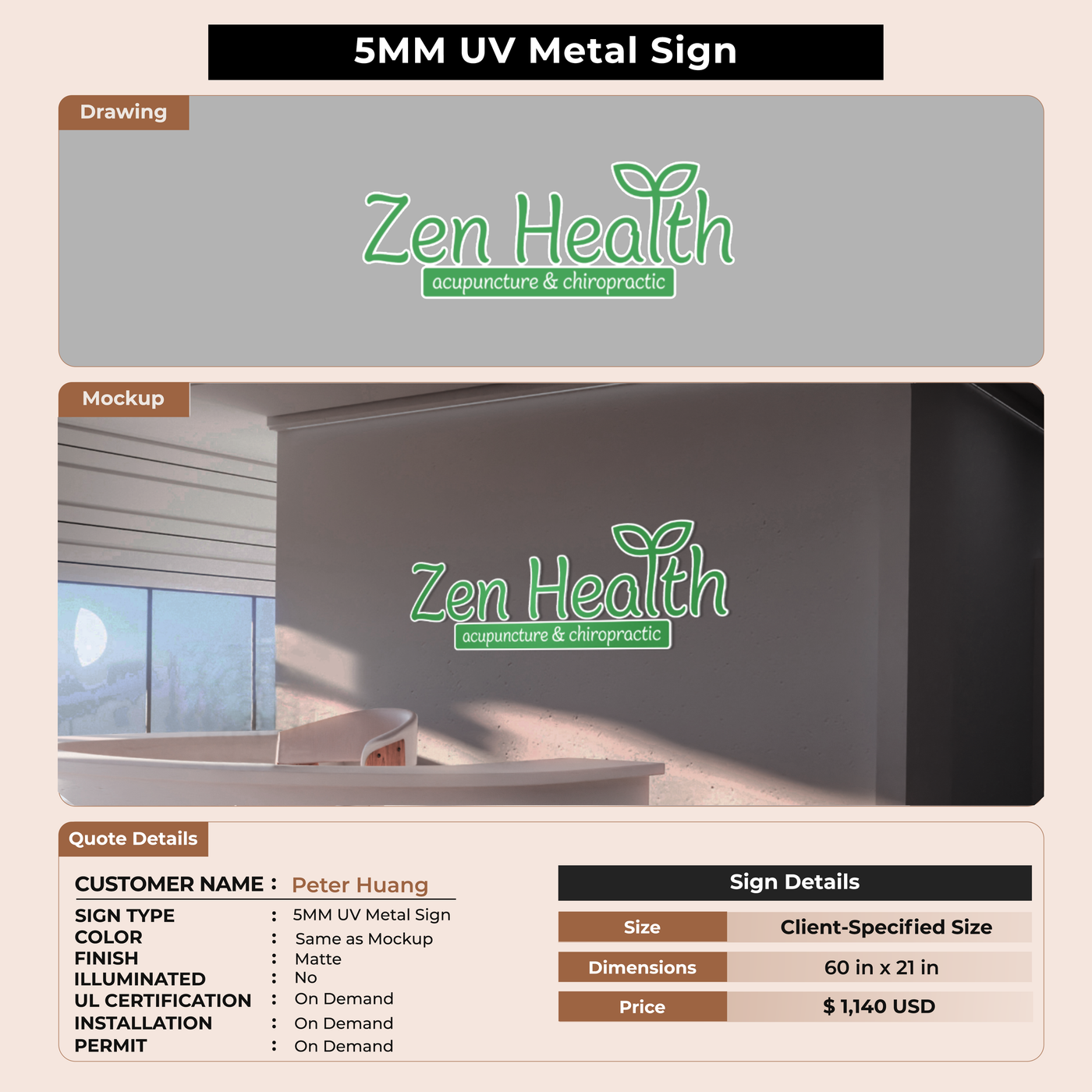 5MM UV Metal Sign For Peter Huang