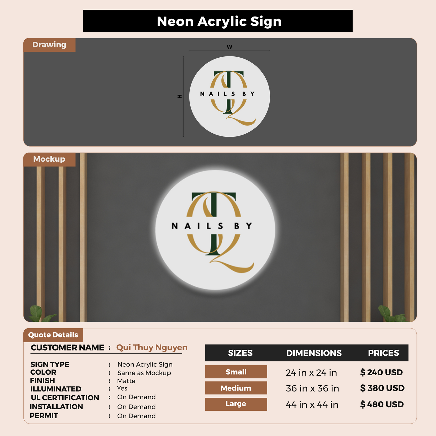Neon Acrylic Backlit sign for Qui Thuy Nguyen