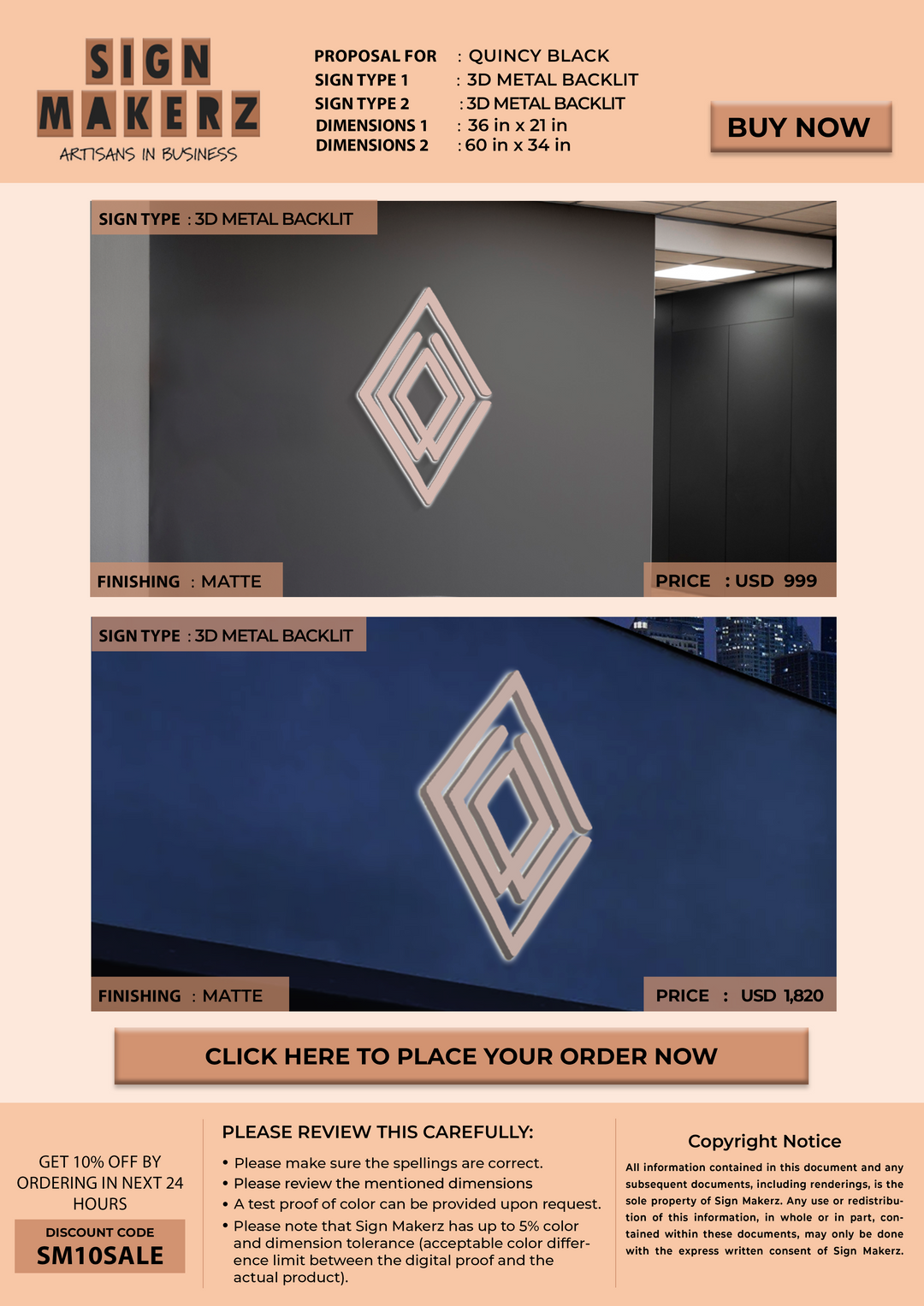 3d Metal Backlit signs for Quincy Black