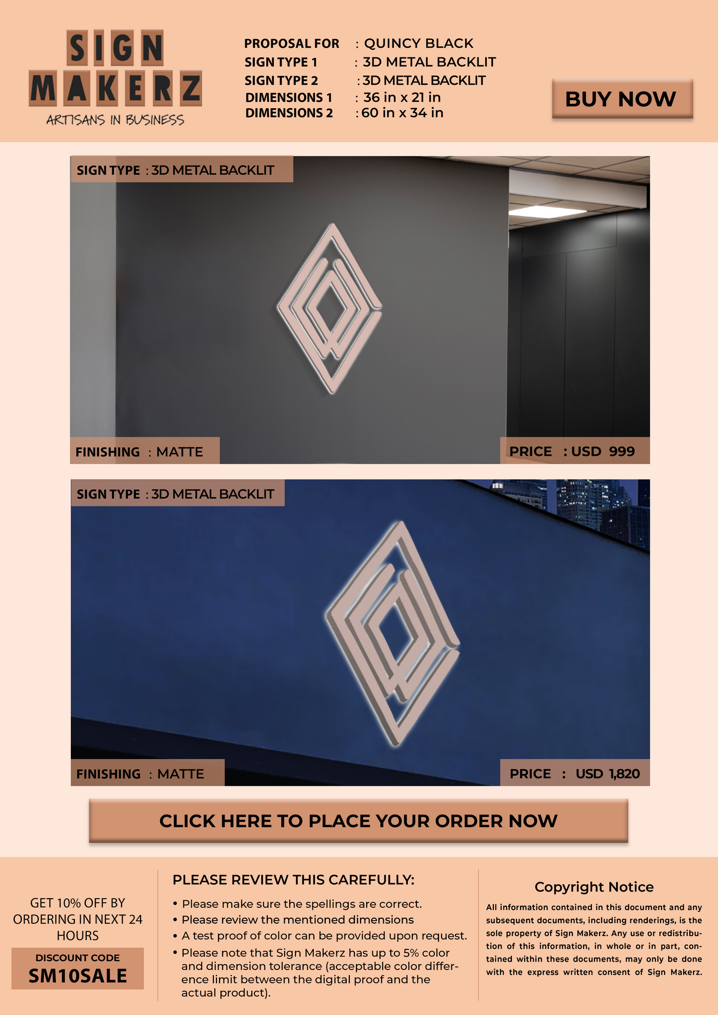 3d Metal Backlit signs for Quincy Black
