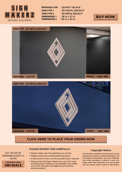 3d Metal Backlit signs for Quincy Black