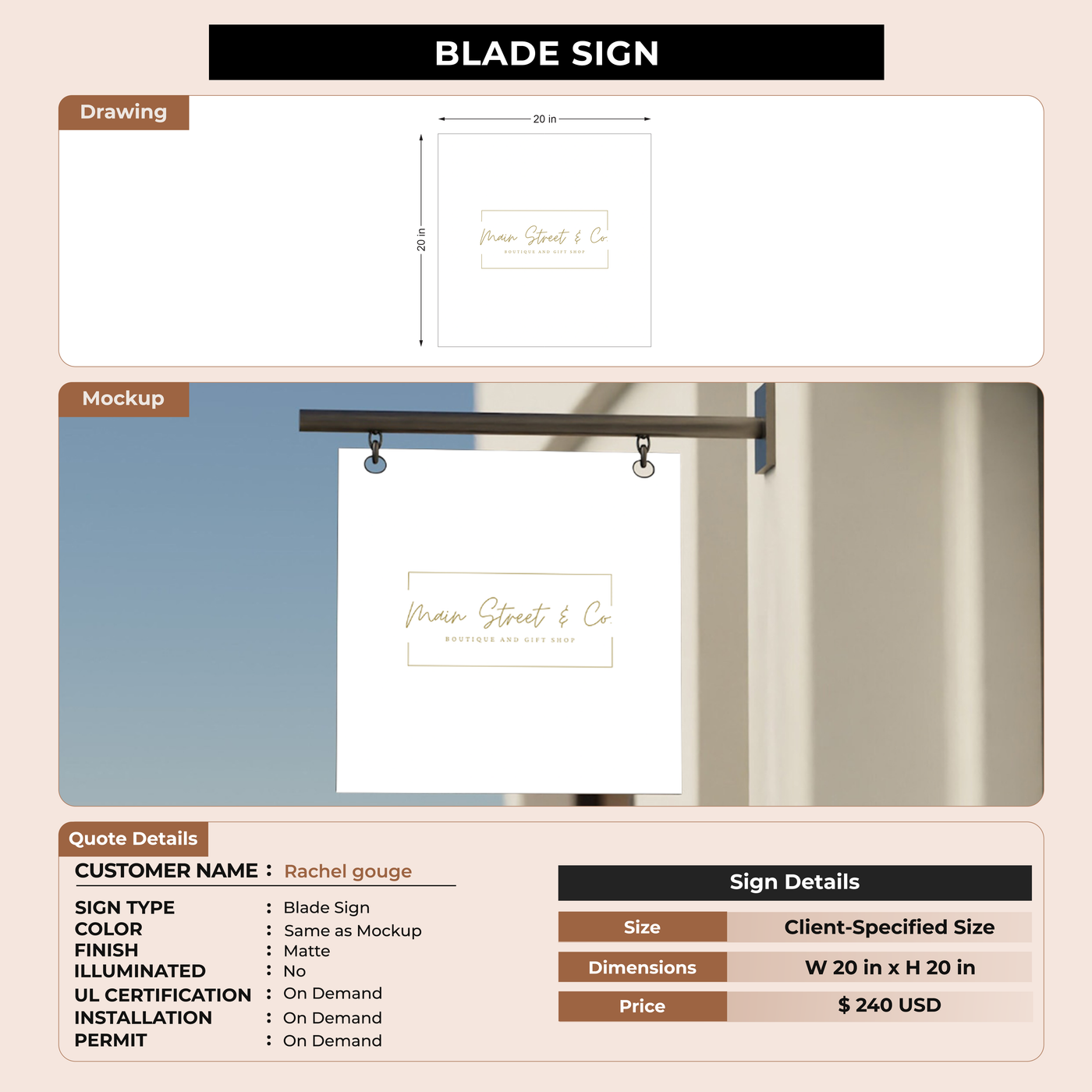 Blade Sign For Rachel gouge