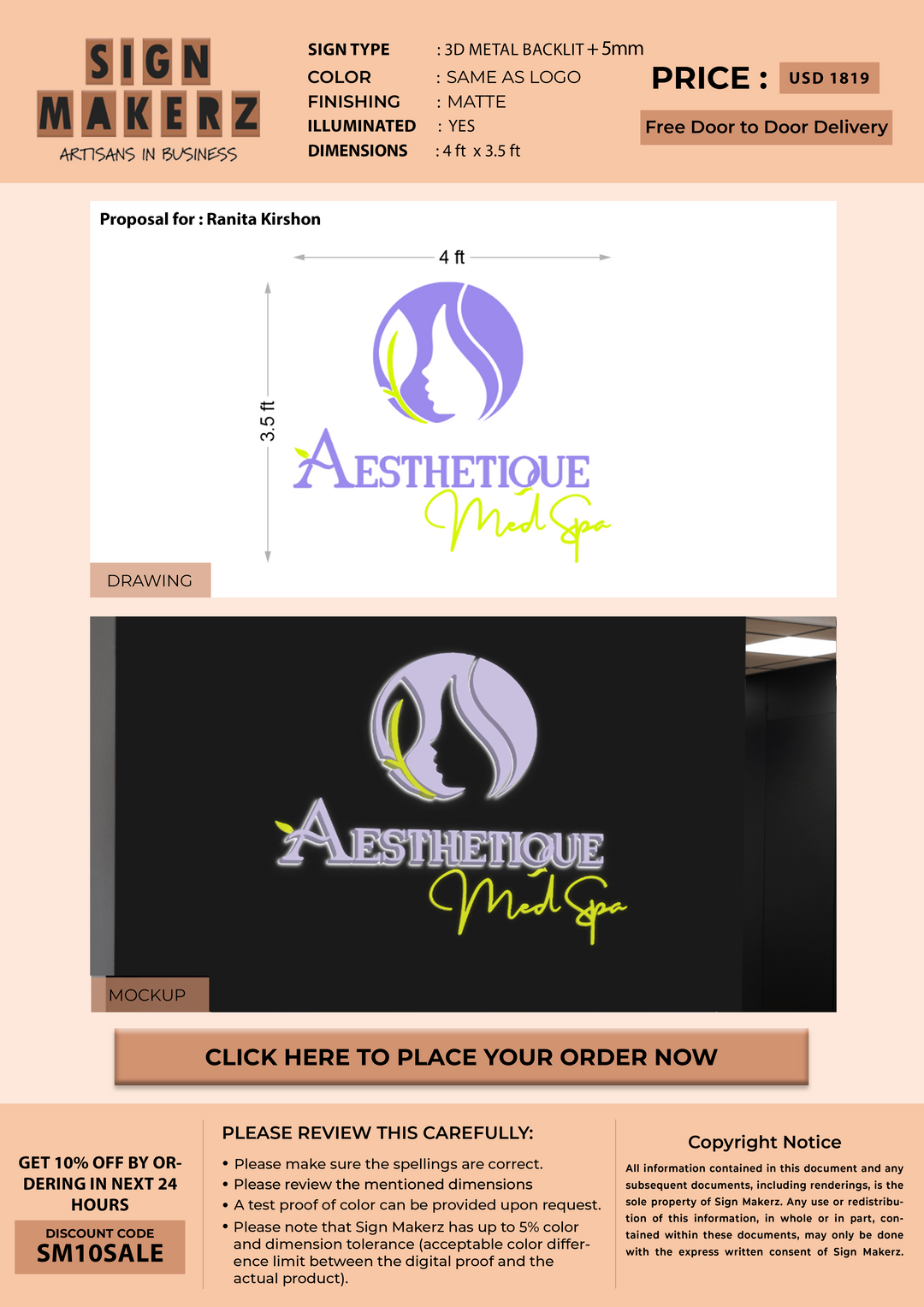 3D Metal Back-lit Sign For Ranita Kirshon