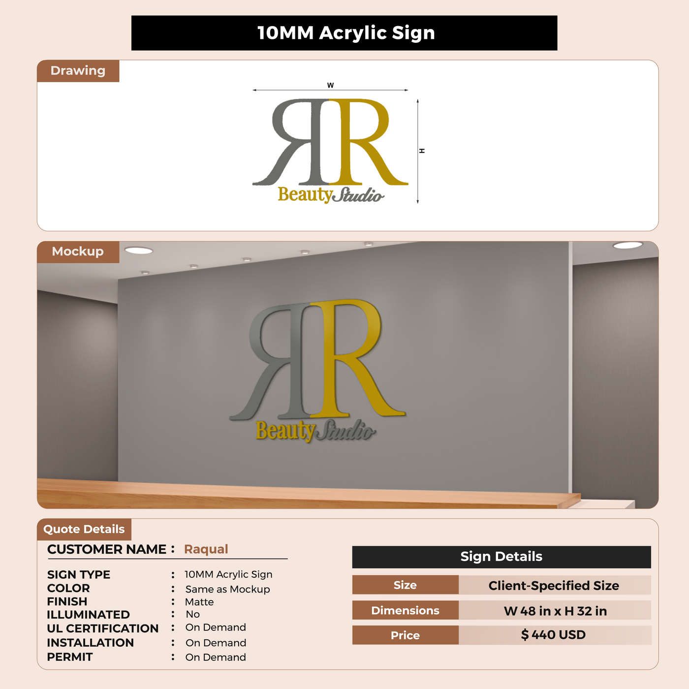 10MM Acrylic Sign For Raqual