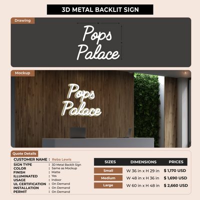 3D Metal Backlit Sign For Reba Lewis