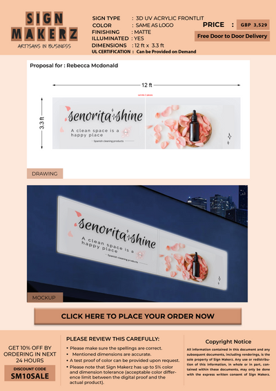 3D UV Acrylic Frontlit sign for Rebecca Mcdonald