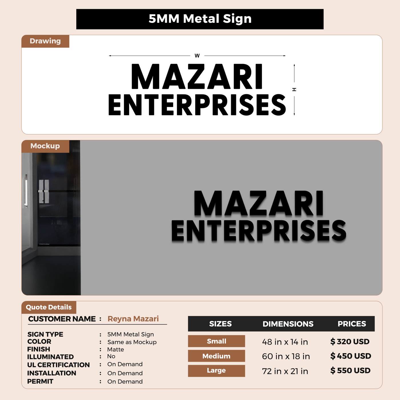 5mm Metal Sign for Reyna Mazari