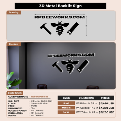 3D Metal Backlit Sign For Robert Peebles