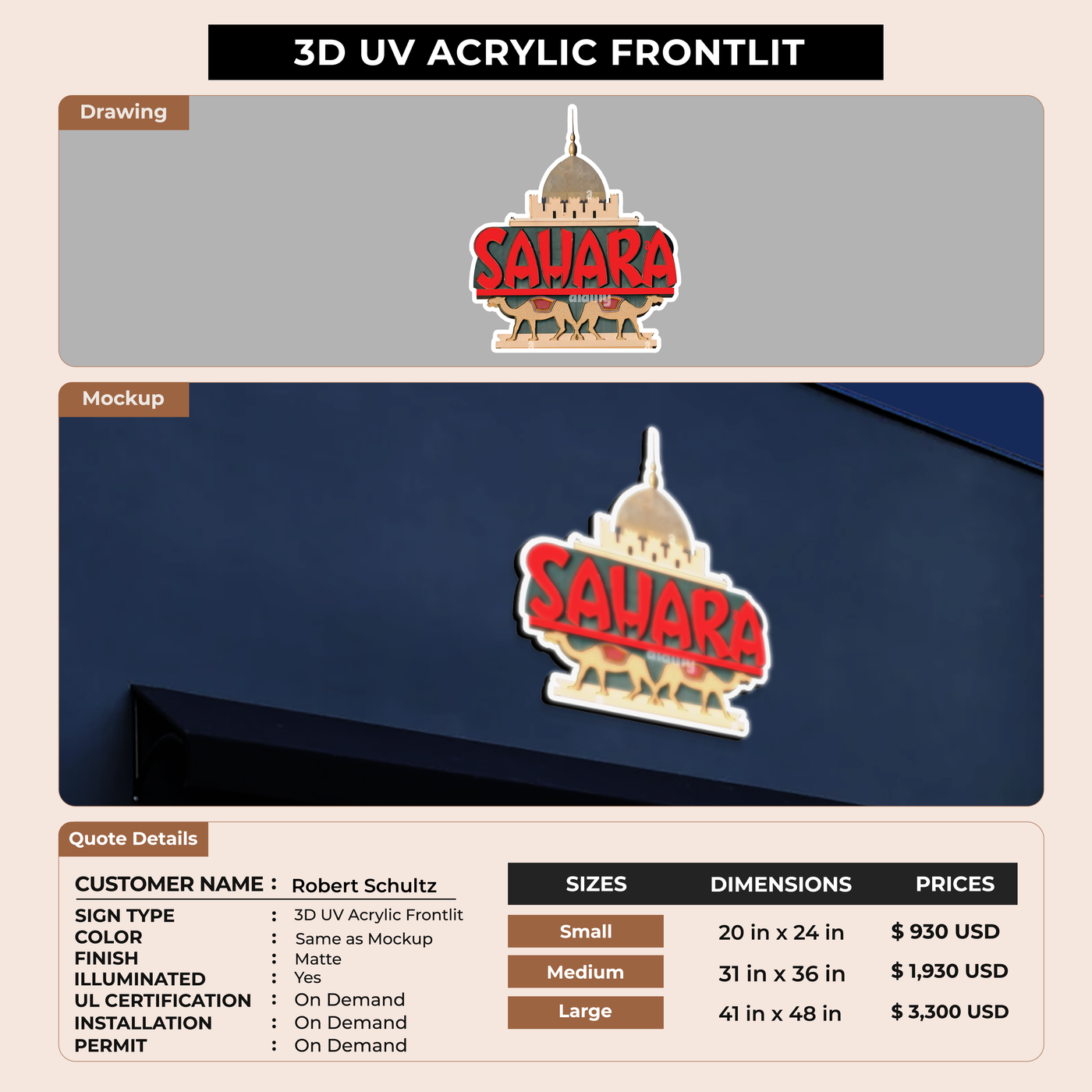3D UV Acrylic Double-Lit Sign for Robert Schultz