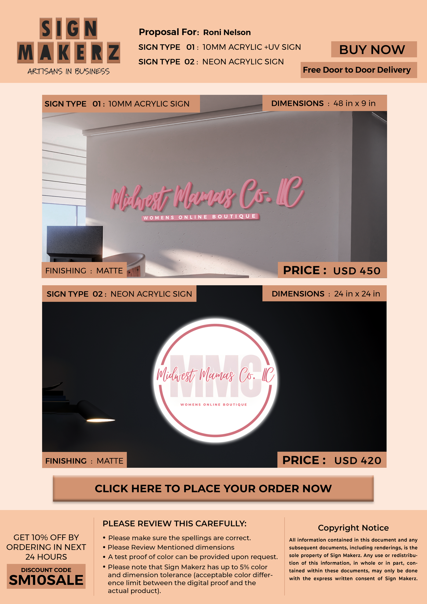 Business signage for Roni Nelson