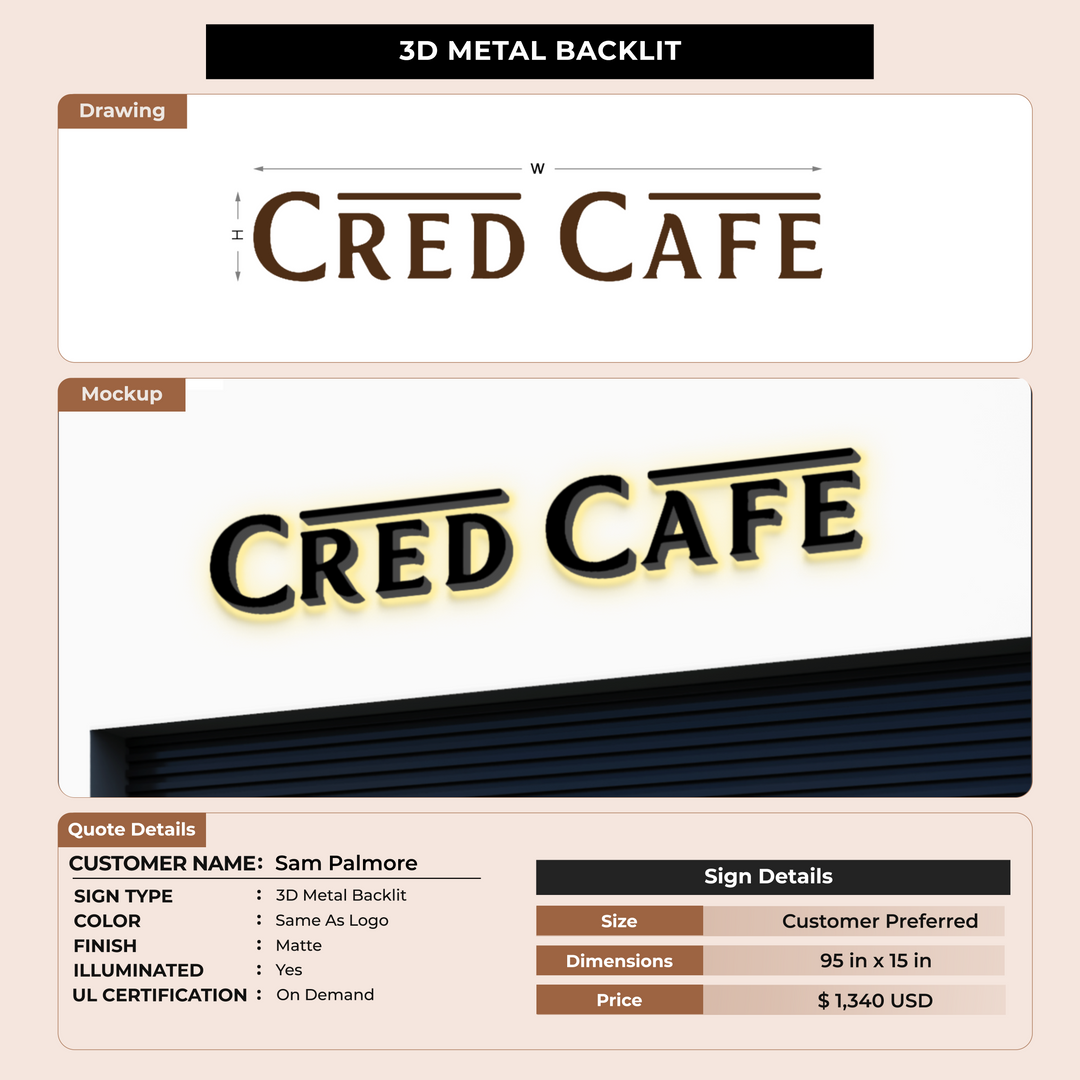 3D Metal Backlit Signs for Sam Palmore