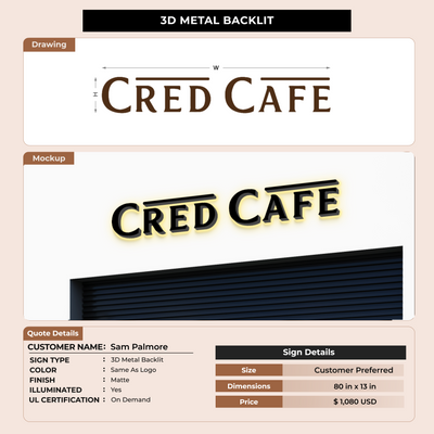 3D Metal Back-lit Signs For Sam Palmore