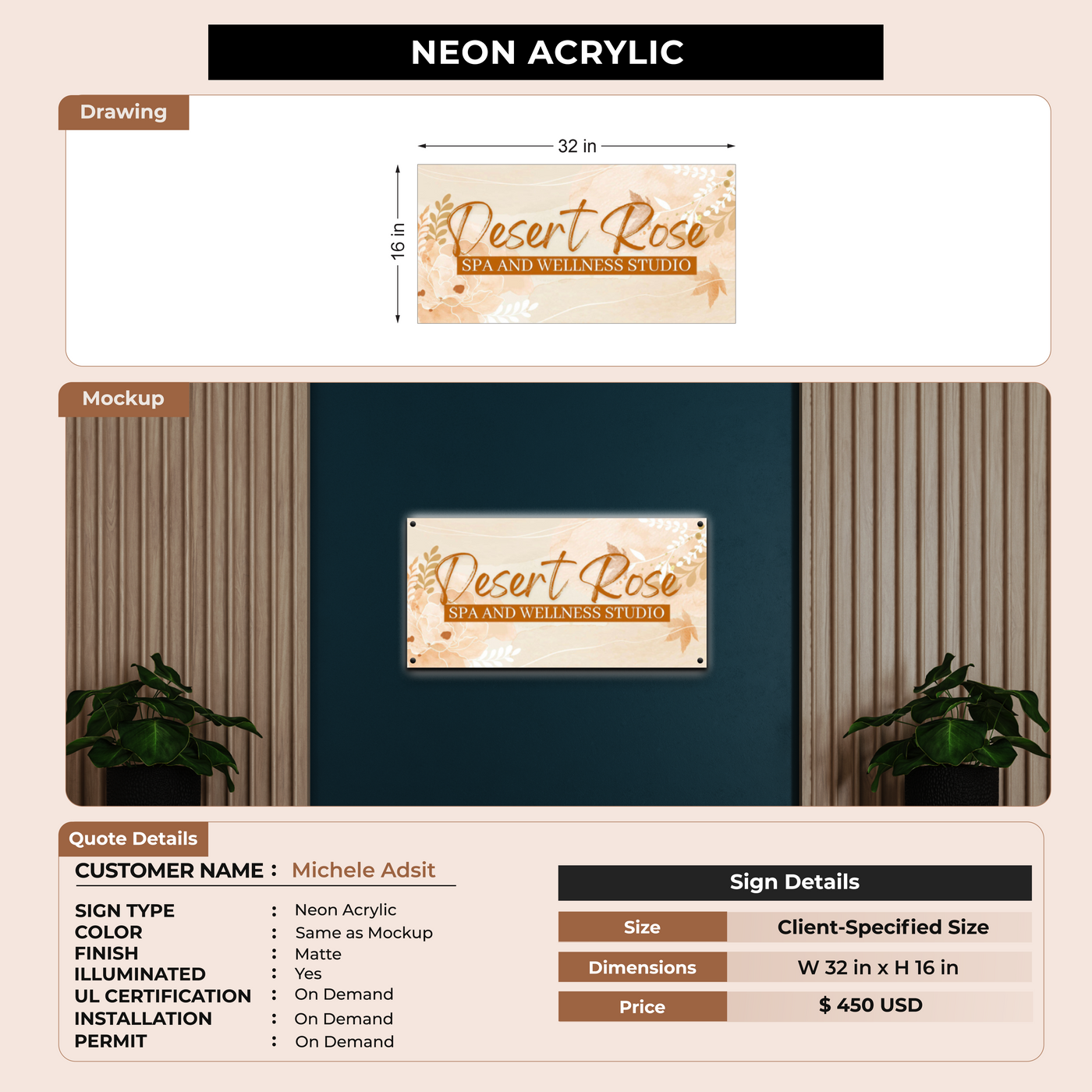 Neon Acrylic Sign for Michele Adsit