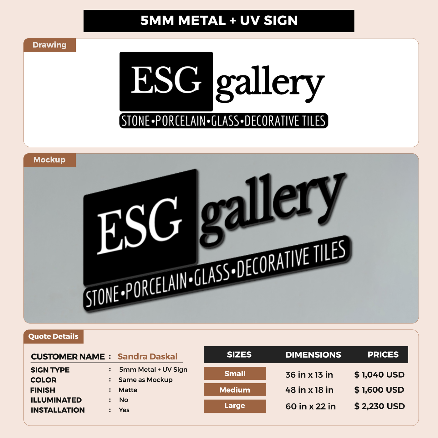 5mm UV Metal Sign for Sandra Daskal