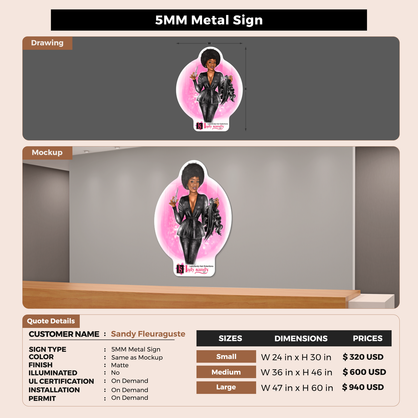 5MM Metal Sign For Sandy Fleuraguste