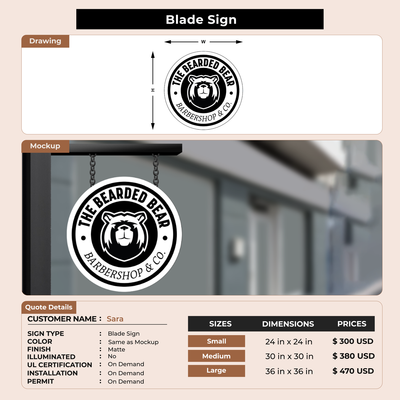 Business signage for Sara