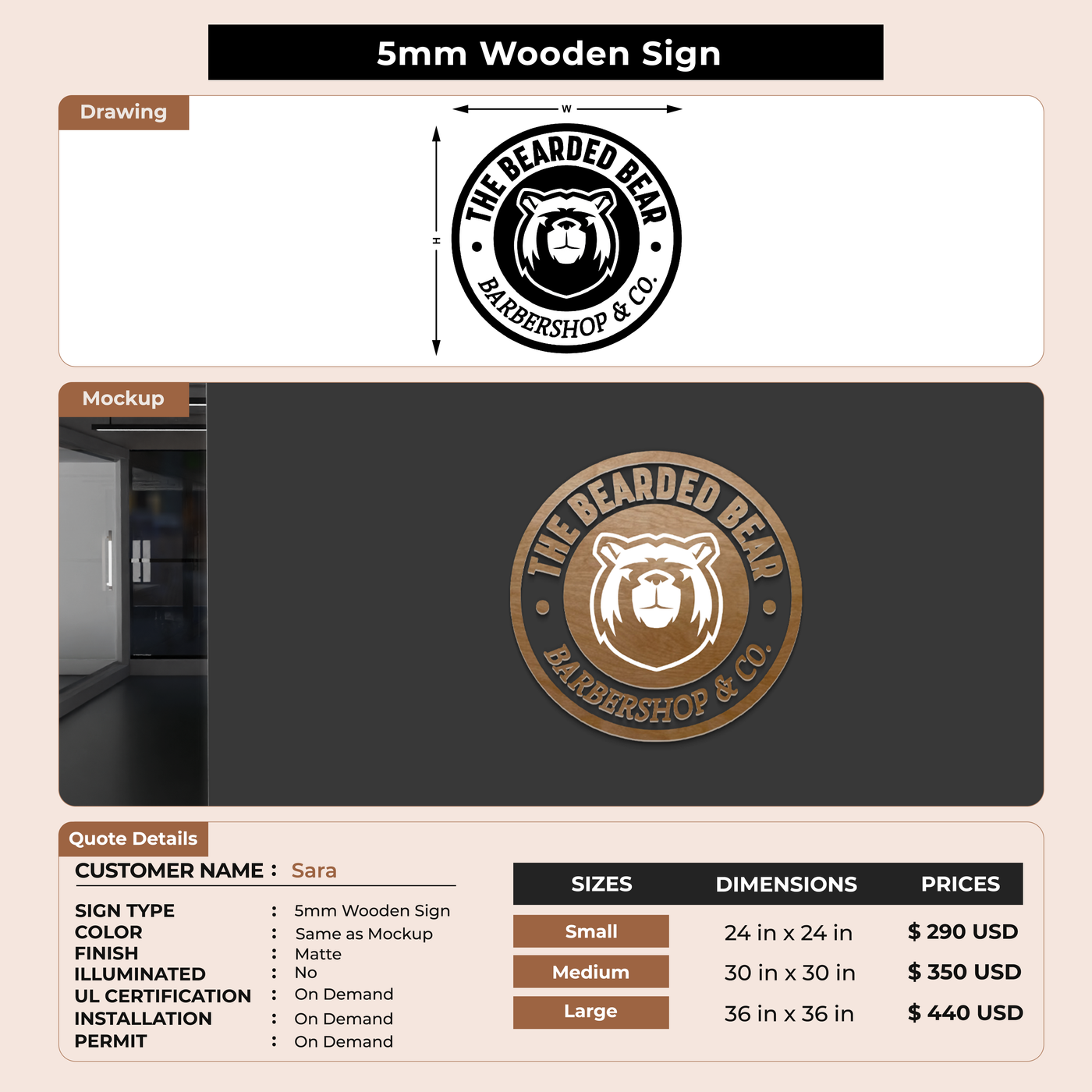 Business signage for Sara